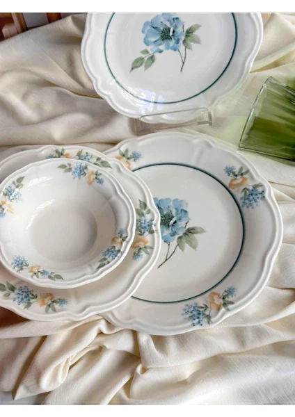 Rossev Yemek Takımı Salira 24 Parça Beyaz Porselen 6 Kişilik Çiçek Desenli Set