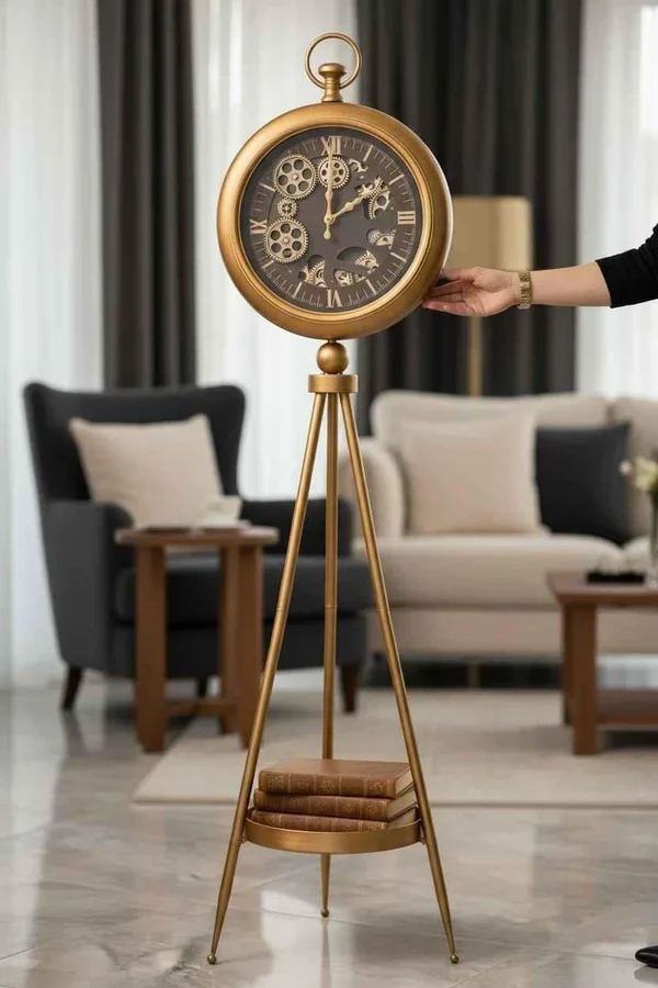 Heritage Gold Çarklı Tripod Ayaklı Dekoratif Saat