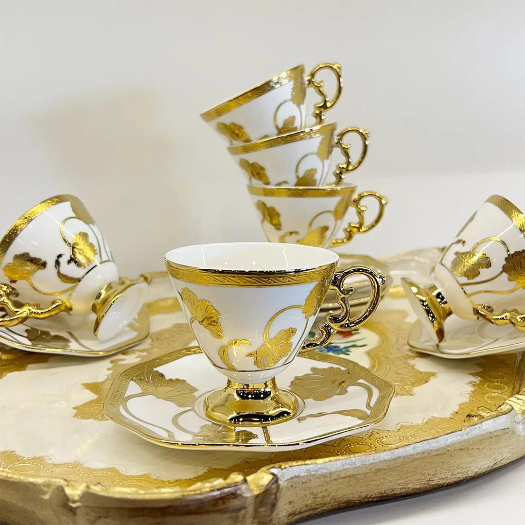 Glazze Altın Lotus 6 Lı Kahve Fincan Takımı