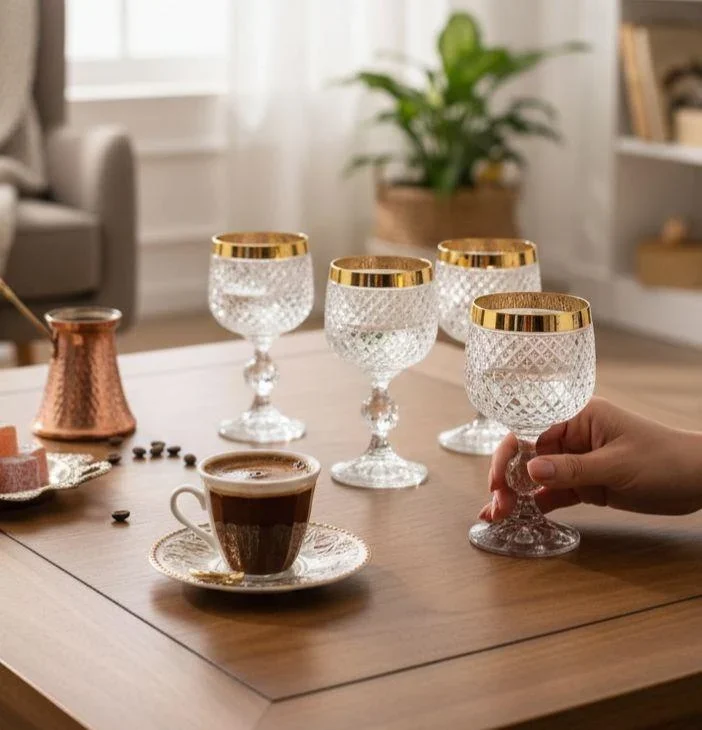 6'lı Bohemia Kristal El Yapımı Kesme Kahve Yanı Kadeh