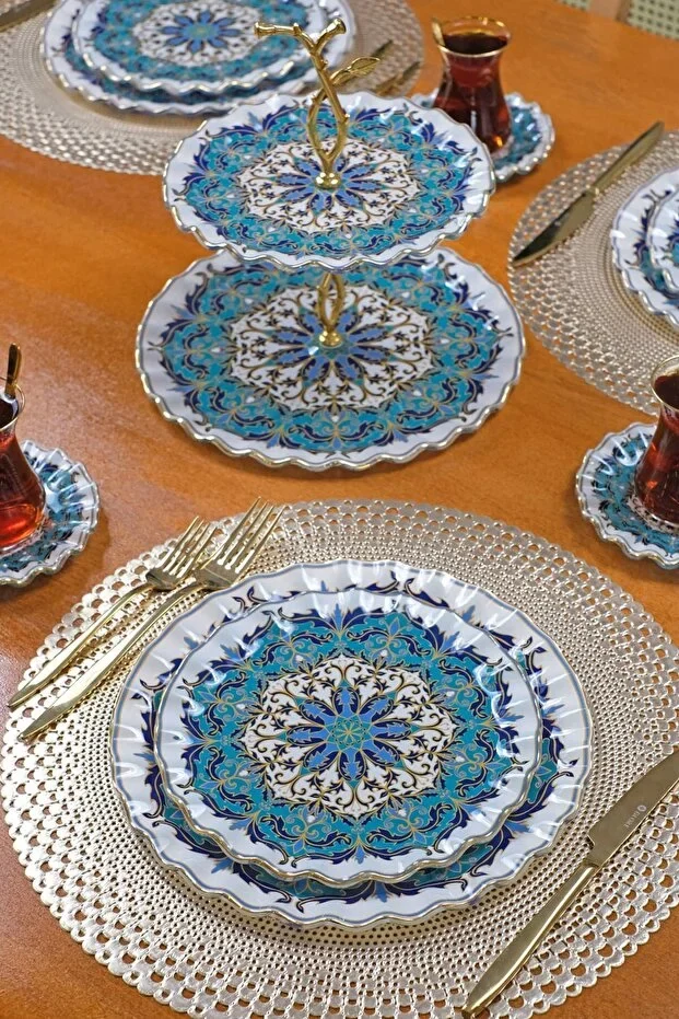 Glore Puglia 34 Parça 6 Kişilik Altın Yaldızlı Pasta Servis Takımı