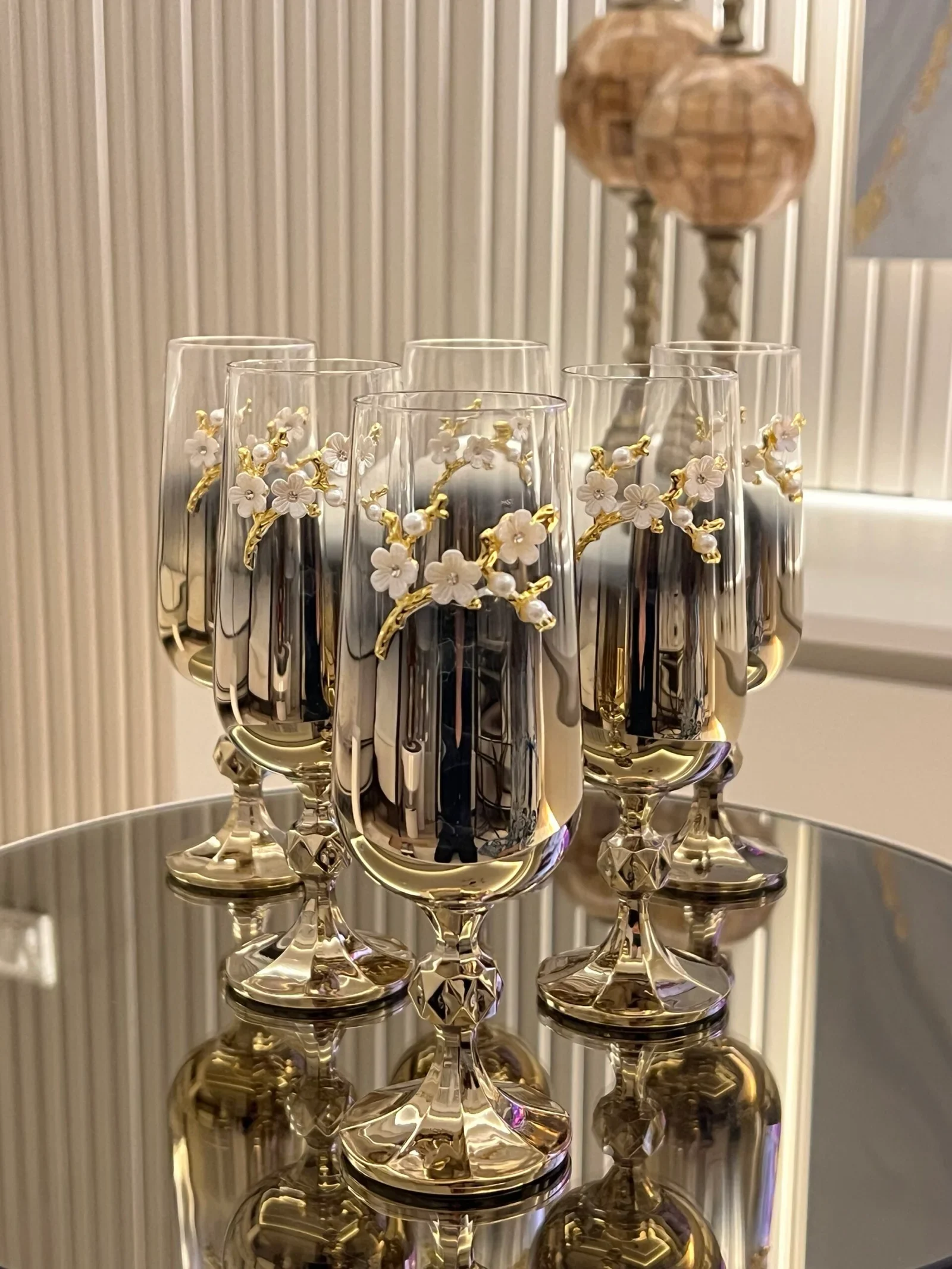 6 Kişilik GOLD FLÜT Papatyalı Kahve Yanı Bardağı